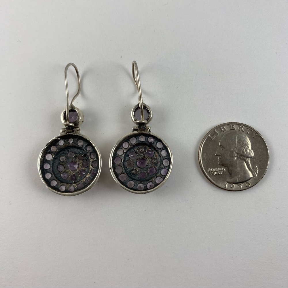 Vintage Amethyst and Silver Medallion Drop Earrings - Picture 8 of 8